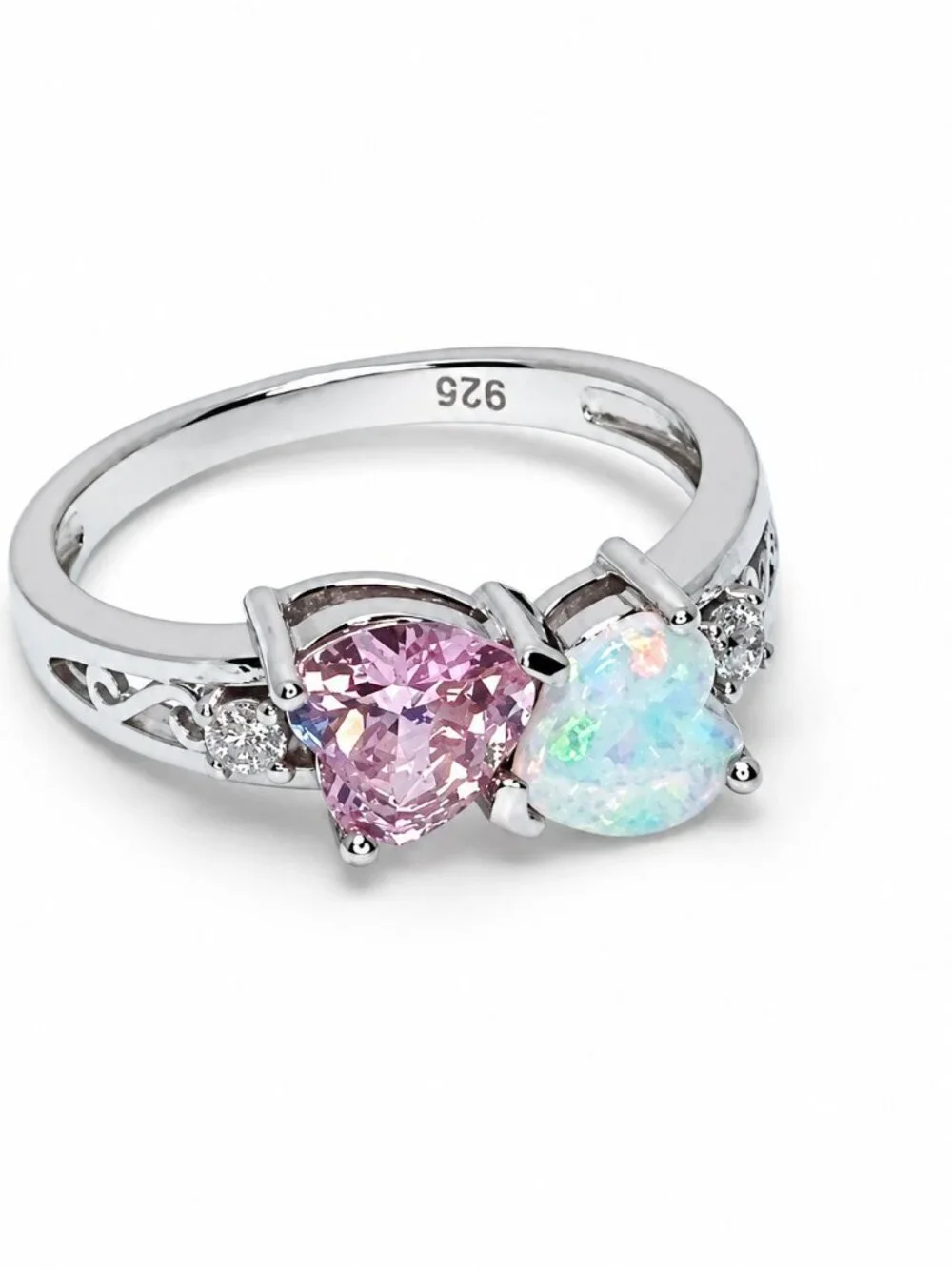 Blue Opal & Tanzanite CZ Heart Ring – .925 Sterling Silver – Size 7 R-9